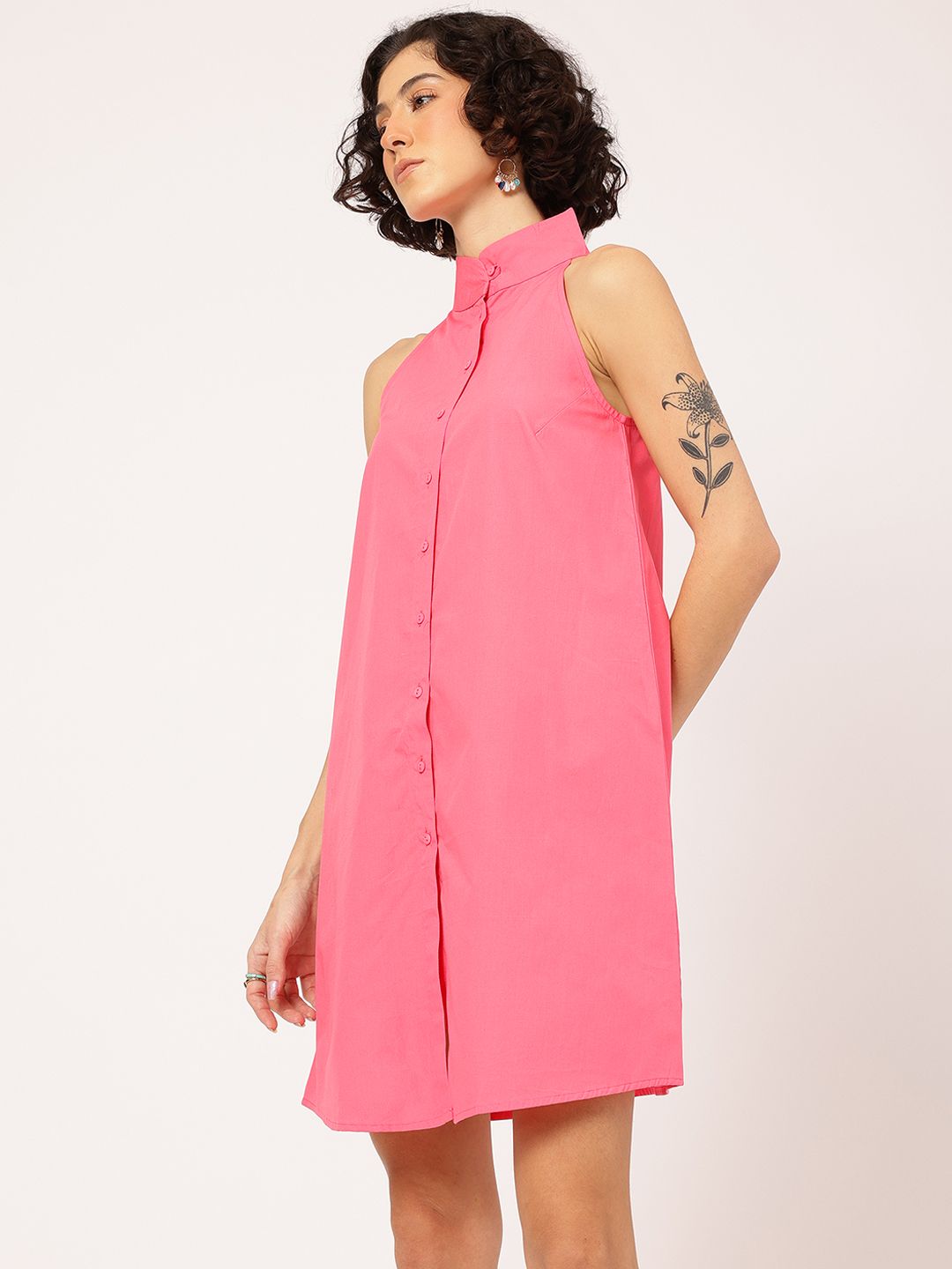DressBerry Barbiecore Button-Up A-Line Dress