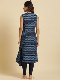 W Blue Ethnic Motifs Printed Pure Cotton Anarkali Kurta