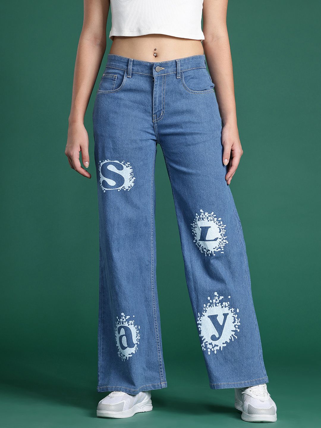 DressBerry Women Wide Leg Printed Stretchable Jeans