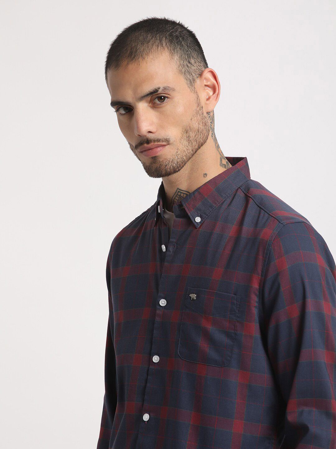 THE BEAR HOUSE Slim Fit Checked Button-Down Collar Casual Shirt