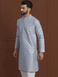 SOJANYA LUXE Sulam Bunga Labuci Mandarin Kolar Kapas Sutera Lurus Kurta