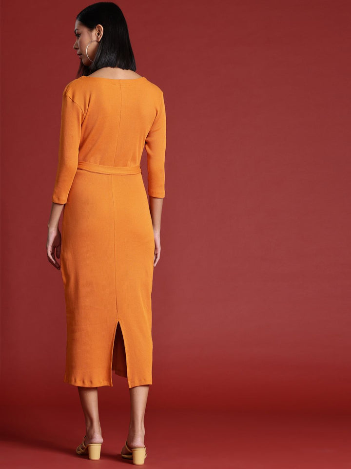 all about you Pure Cotton Ribbed Midi Dress with Belt