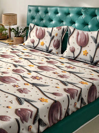 Myntra Elegant Cream-Coloured Floral 300 TC King 7D Bedsheet with 2 Pillow Covers