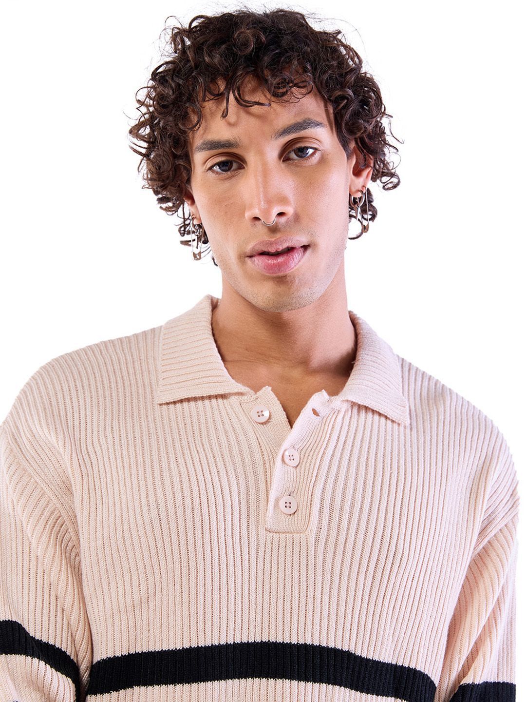 Bewakoof Men Striped Shirt Collar Pullover