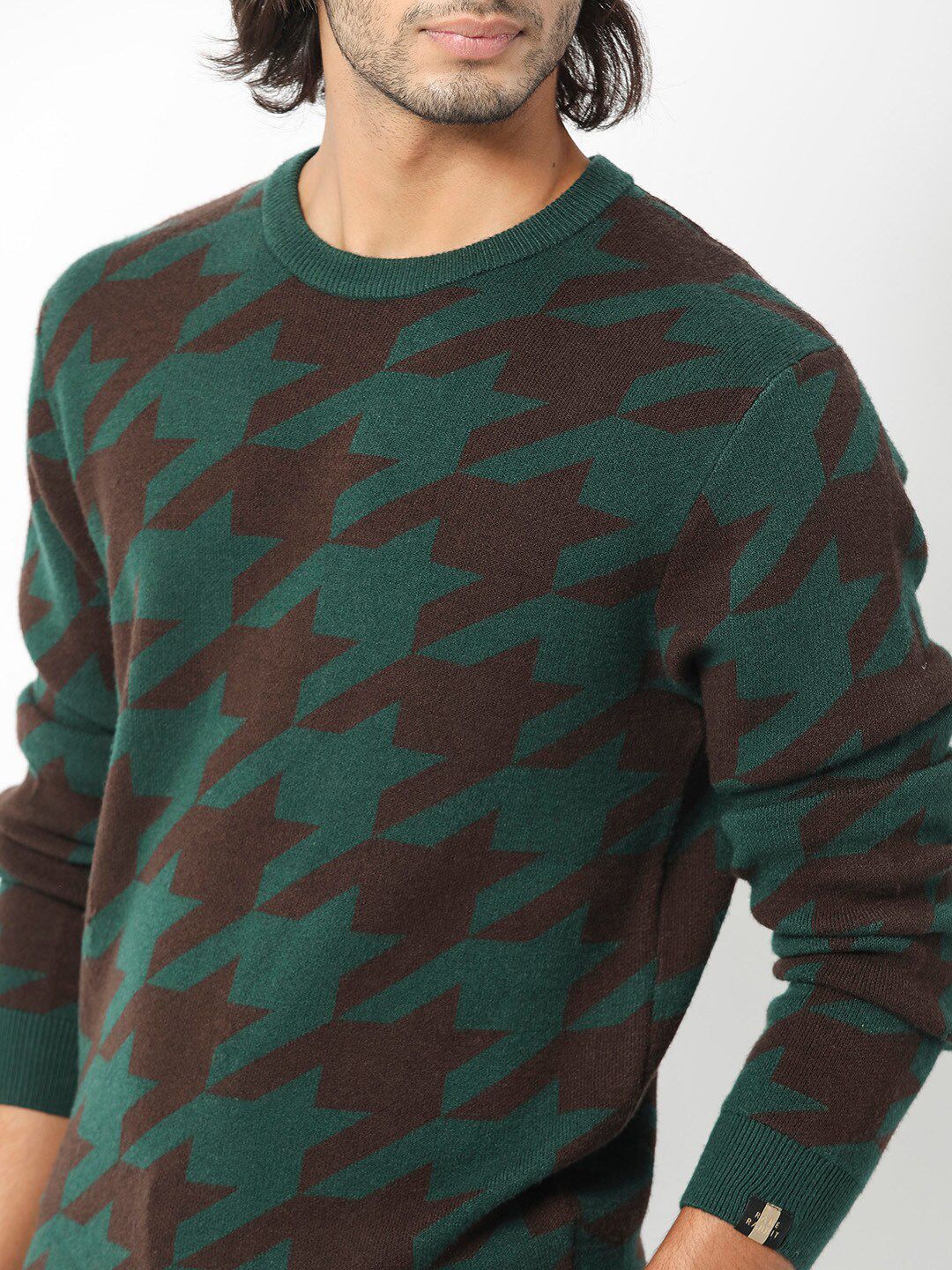 RARE RABBIT Men Honder Round Neck Geometric Printed Sweater