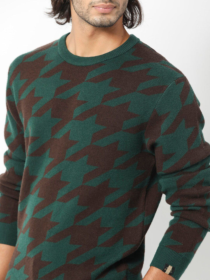 RARE RABBIT Men Honder Round Neck Geometric Printed Sweater