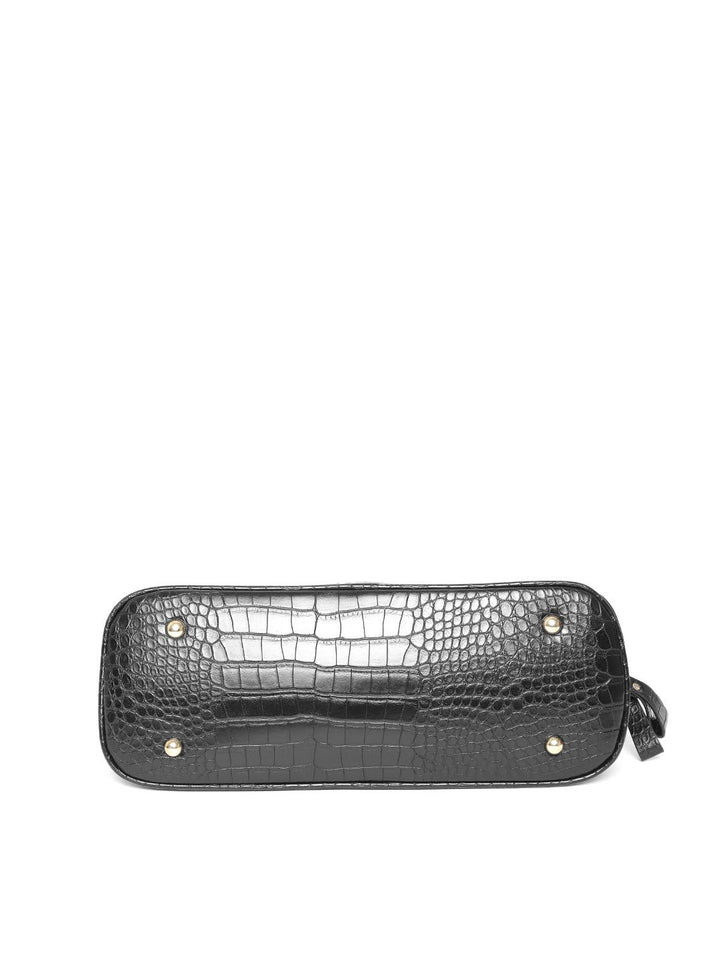 Lino Perros Black Croc Textured Shoulder Bag