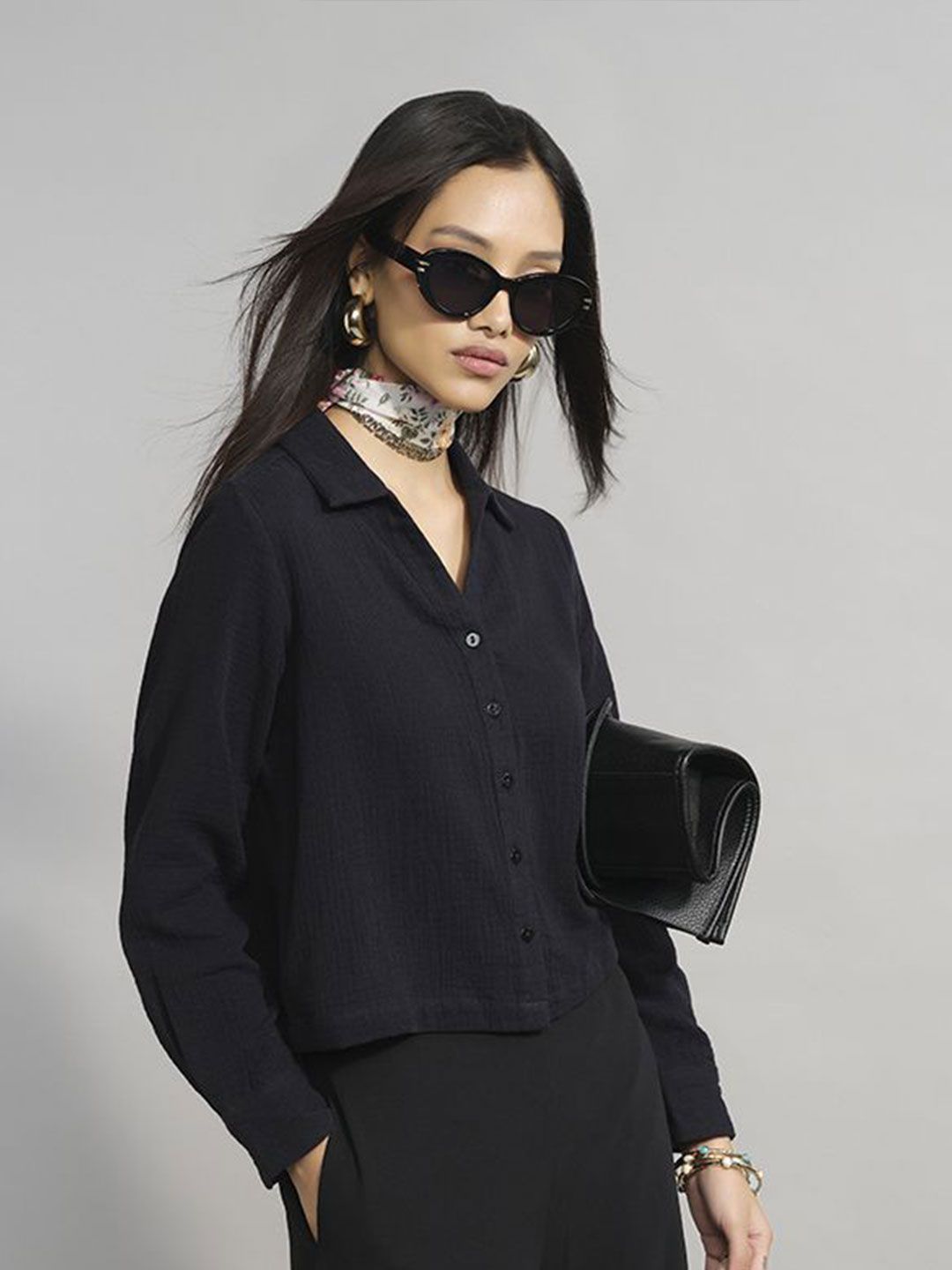 AND Women Shirt Collar Cotton Top