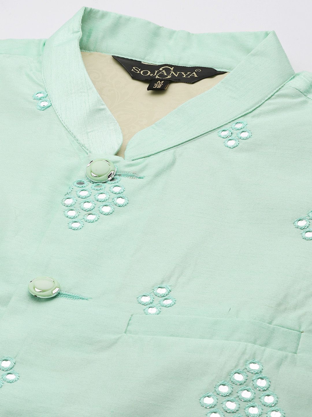 SOJANYA Off White & Sea Green Silk Blend Kurta dengan Churidar