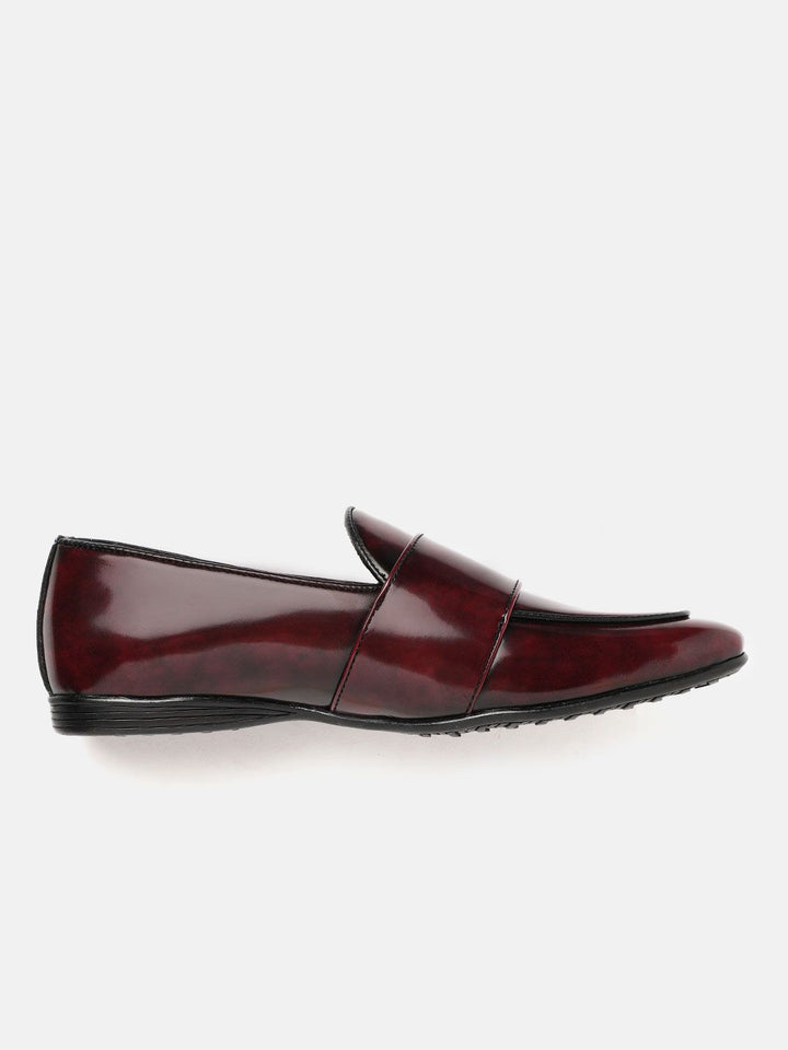 House of Pataudi Men Burgundy Glossy Finish Handcrafted Leather Party Monk Shoes