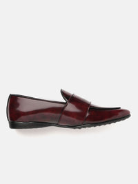 House of Pataudi Men Burgundy Glossy Finish Handcrafted Leather Party Monk Shoes