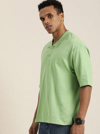 DILLINGER Men Solid Honeycomb Structure Oversized Cotton Polo T-Shirt