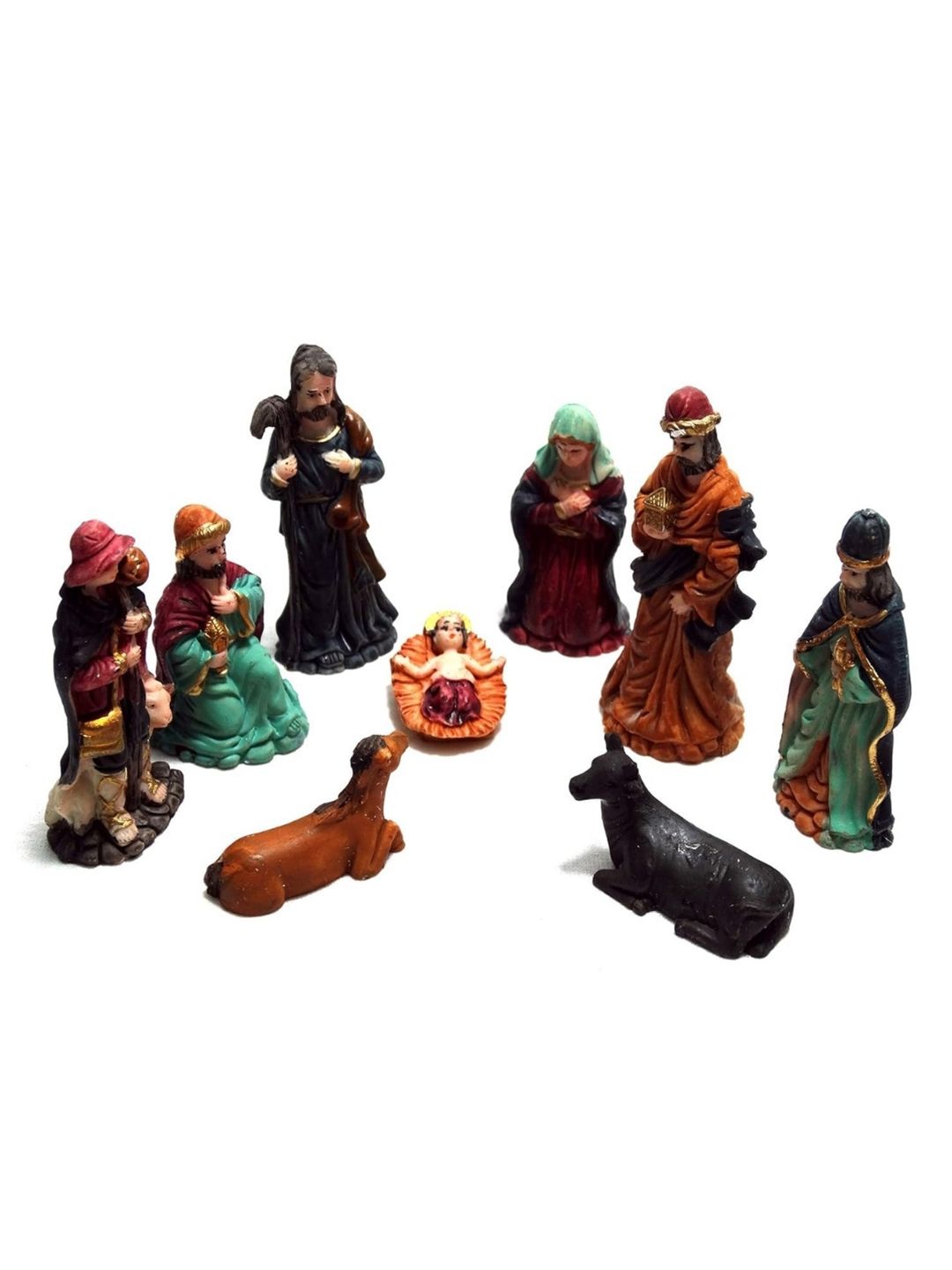 eCraftIndia Brown & Yellow 10 Pieces Christmas Nativity Crib Statues