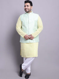 SOJANYA PLUS Plus Size Bordir Cotton Kurta Dengan Piyama & Sulam Jaket Nehru