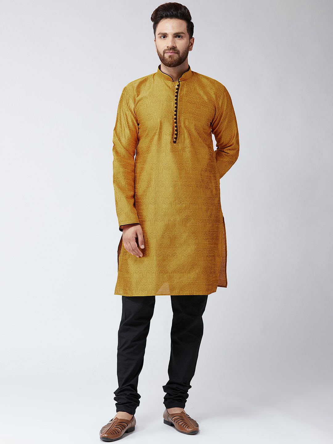 SOJANYA Men Mustard Printed Straight Kurta