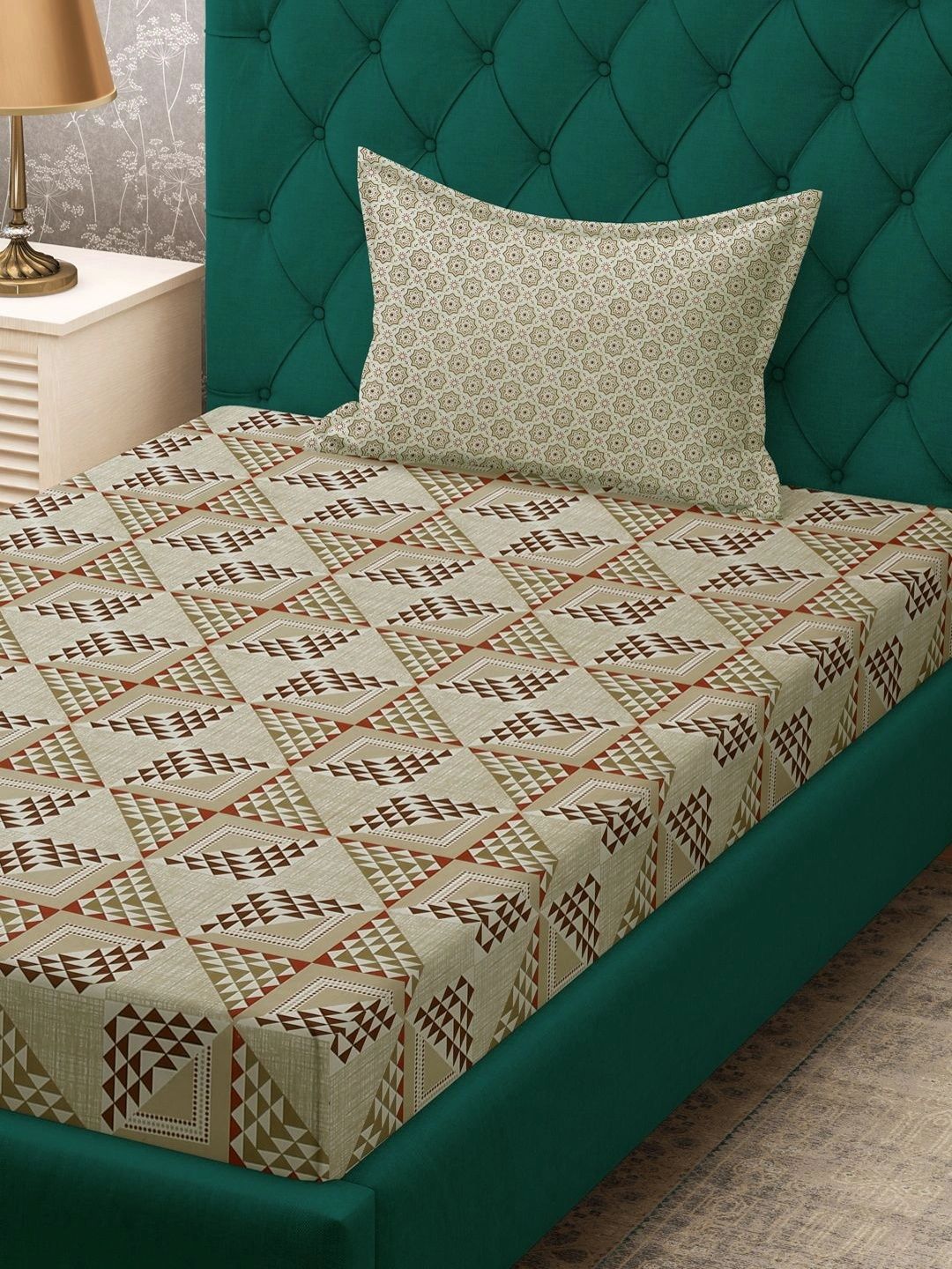 Moda Rapido X KLOTTHE Beige Printed Pure Cotton Single Bedsheet With Pillow Covers
