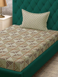 Moda Rapido X KLOTTHE Beige Printed Pure Cotton Single Bedsheet With Pillow Covers