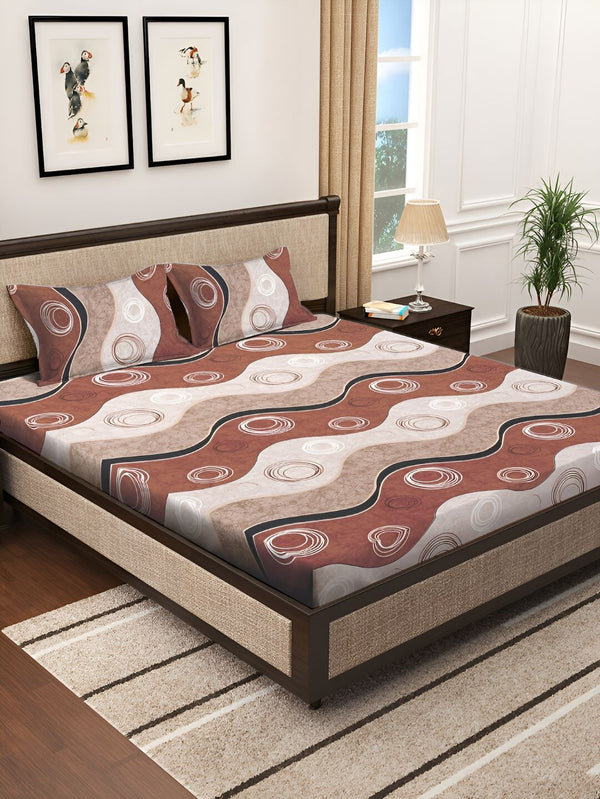 KLOTTHE Brown Abstract Polycotton 300 TC King Bedsheet with 2 Pillow Covers-59 x 87 inches