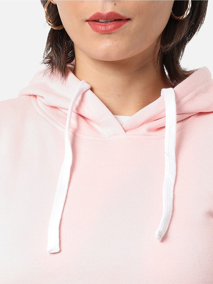 Kampus Sutra Wanita Pink Polid Hooded Pull Over Sweatshirt