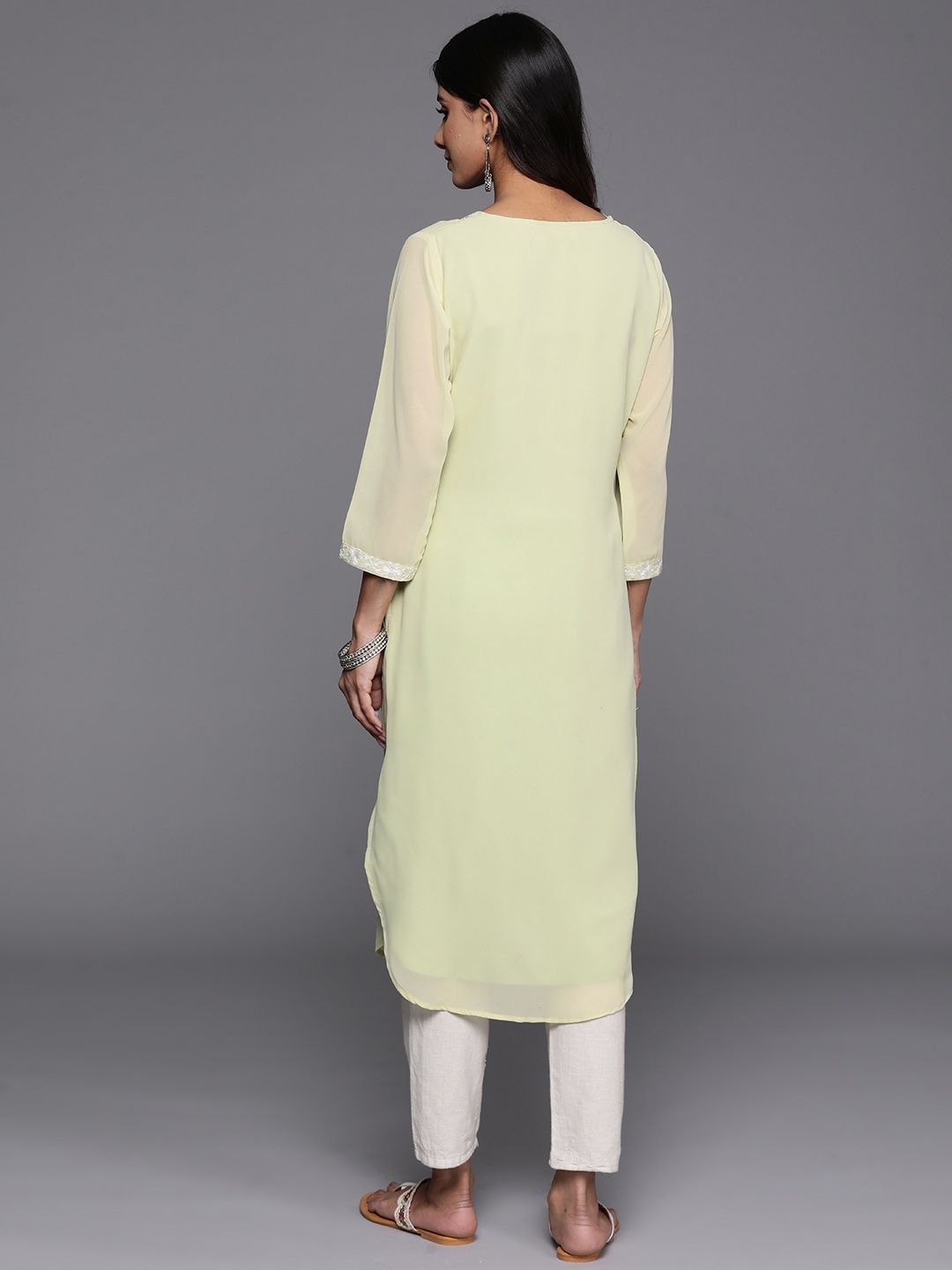 Libas Floral Embroidered Thread Work Pastel Pure Georgette Kurta