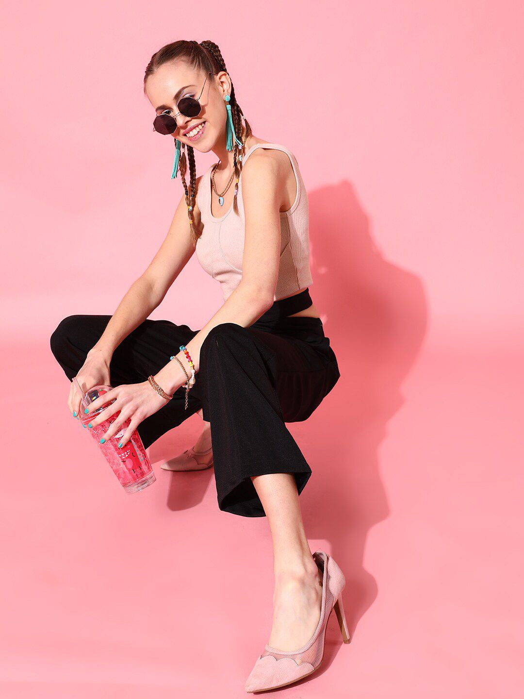 STREET 9 Pink Ribbed Bralette Crop Top