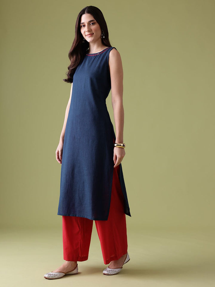 Anouk Sequinned Cotton Kurta with Palazzos & Dupatta