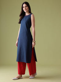 Anouk Sequinned Cotton Kurta with Palazzos & Dupatta