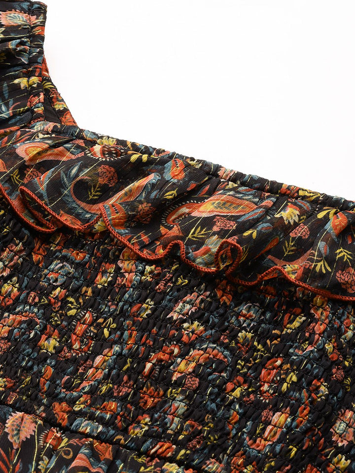 Antheaa Woman Floral Smocked Tiered Dress