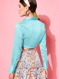 STREET 9 Turquoise Blue Shirt Style Crop Top
