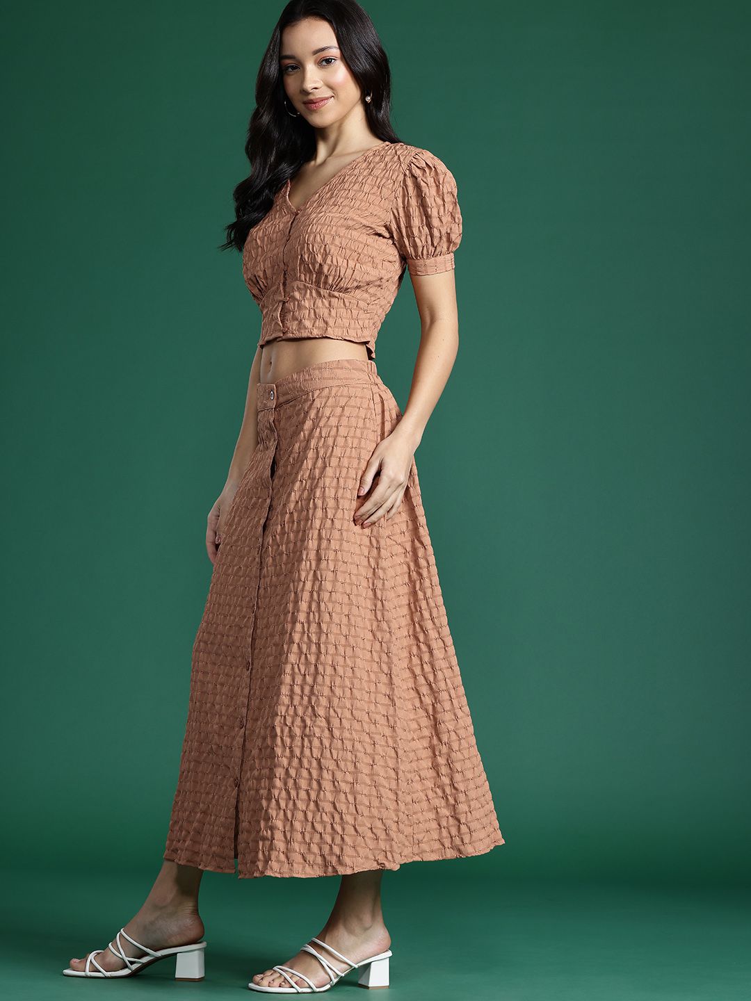 DressBerry Textured Top With Skirt Co-Ord Set
