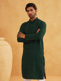 SOJANYA Ethnic Motifs Embroidered Mirror Work Pure Cotton Kurta with Churidar