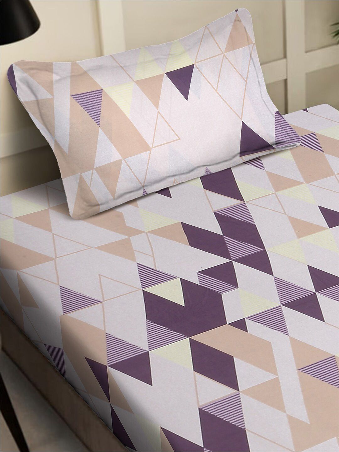 KLOTTHE Purple Printed Pure Cotton 400 TC Single Cadar King & 1 Sarung Bantal