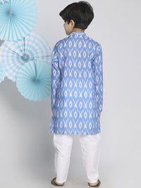 VASTRAMAY Boys Blue Printed Regular Pure Cotton Ikat Kurta with Pyjamas