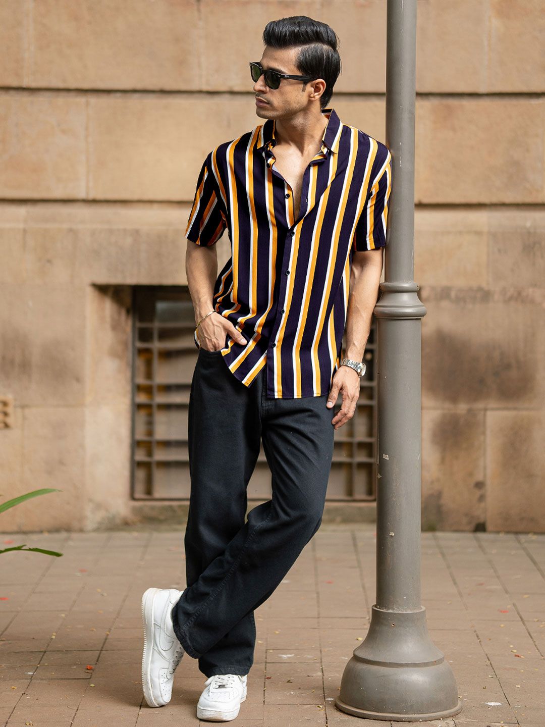 Powerlook Men Vertical Striped Spread Collar Casual Shirt
