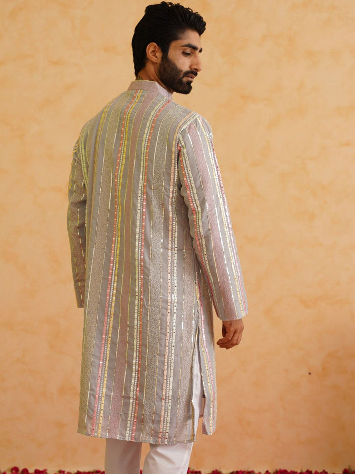 SOJANYA LUXE Embroidered Mandarin Collar Long Sleeves Cotton Straight Kurta