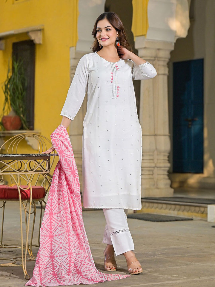 KALINI Women Floral Embroidered Regular Gotta Patti Kurta with Trousers & With Dupatta