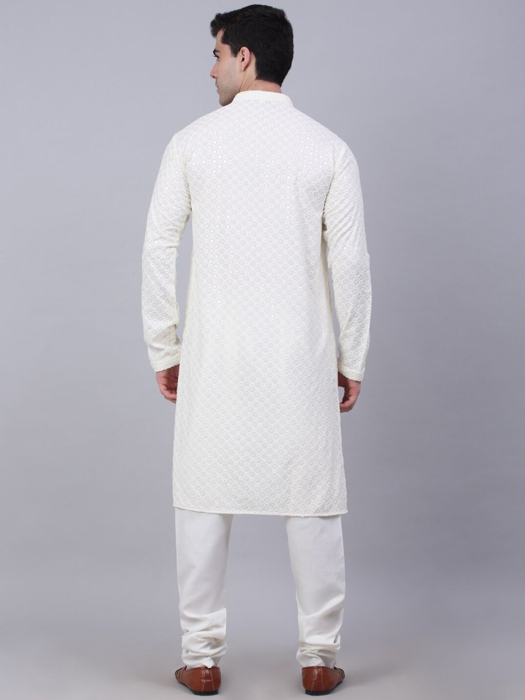 Jompers Men Floral Embroidered Sequinned Pure Cotton Kurta with Churidar
