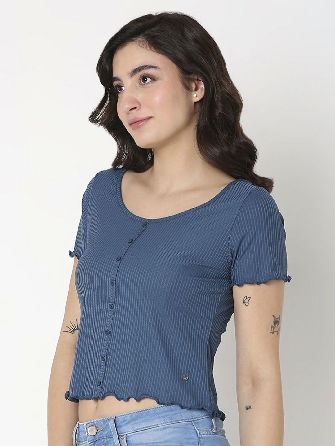 SPYKAR Women Henley Neck Pockets Slim Fit T-shirt