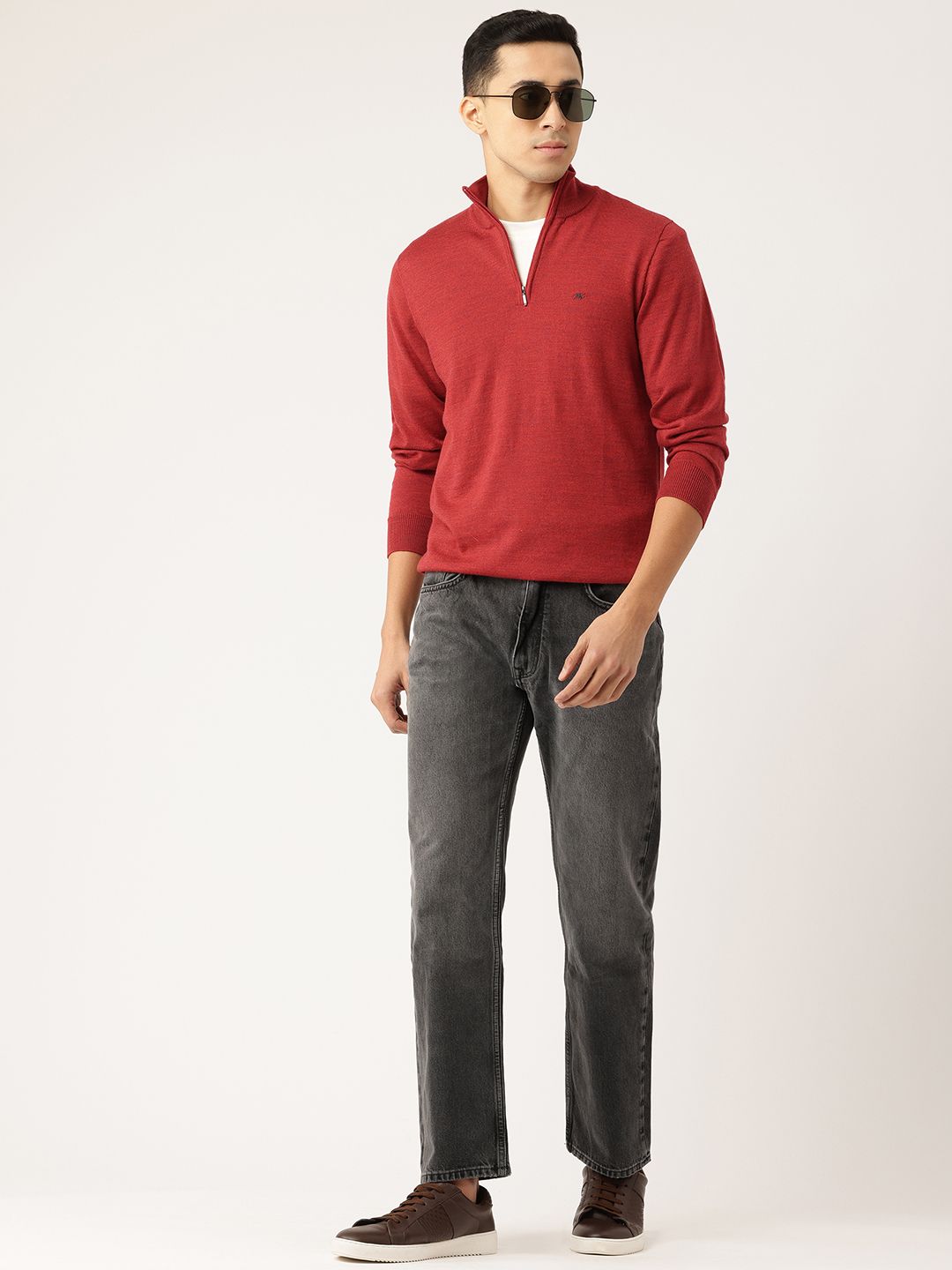 Monte Carlo Solid Woollen Pullover with Mock Collar