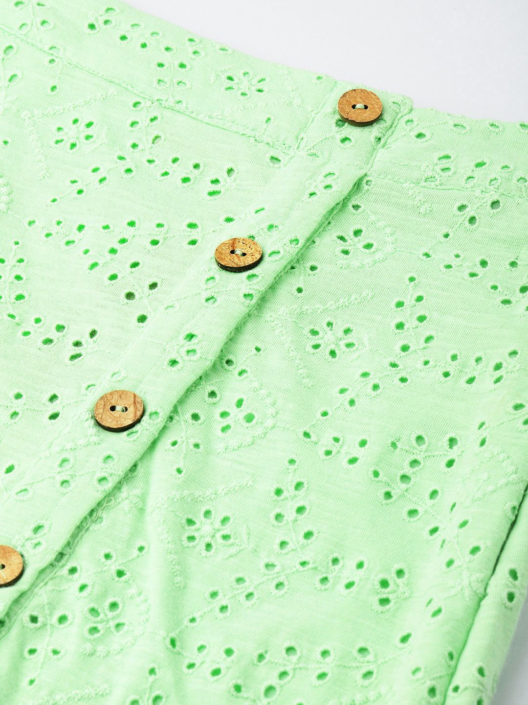 DressBerry Cool Matcha Schiffli Buttoned Style Skirt