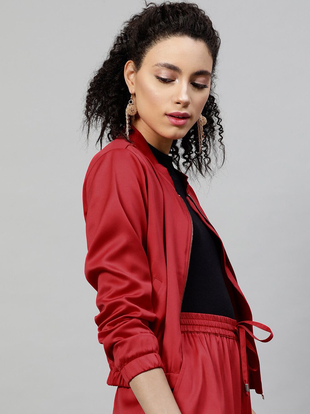 STREET 9 Women Red Solid Lightweight Bomber Jacket