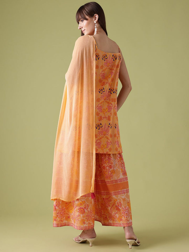 Anouk Ethnic Motifs Printed Lace Inserts Kurta with Sharara & With Dupatta