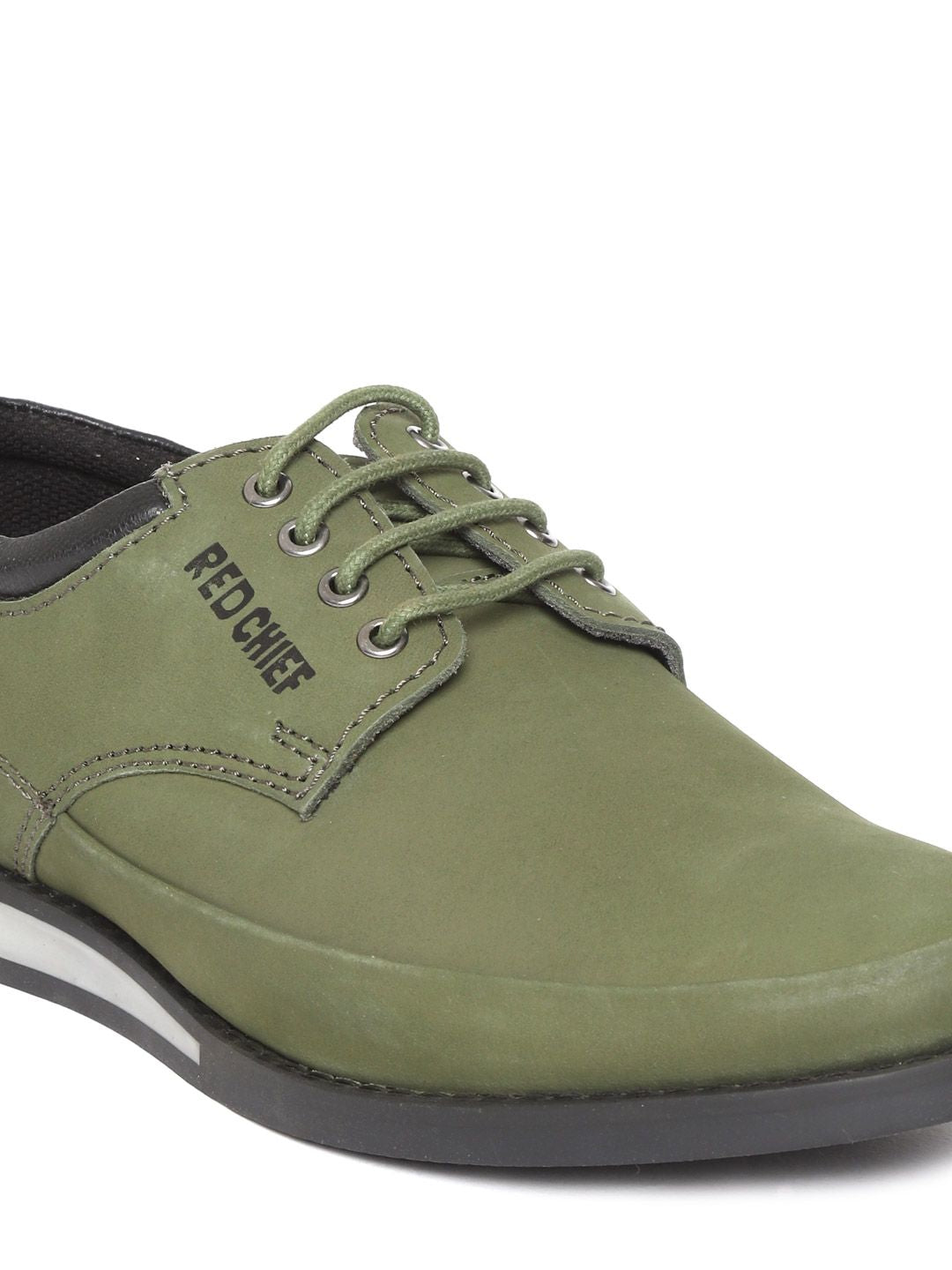 Red Chief Men Olive Green Leather Derbys