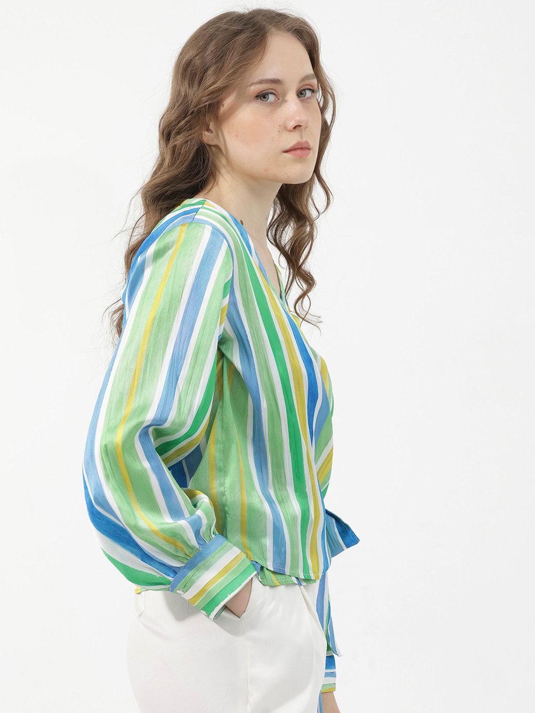 RAREISM Striped V-Neck Shirt Style Top