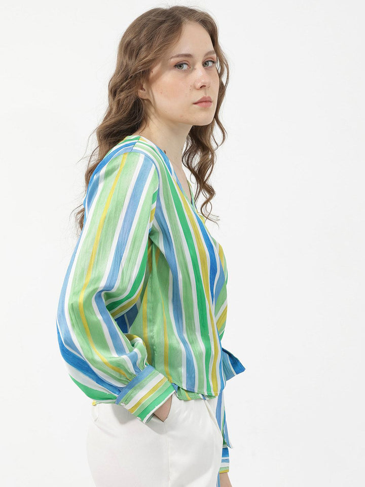 RAREISM Striped V-Neck Shirt Style Top