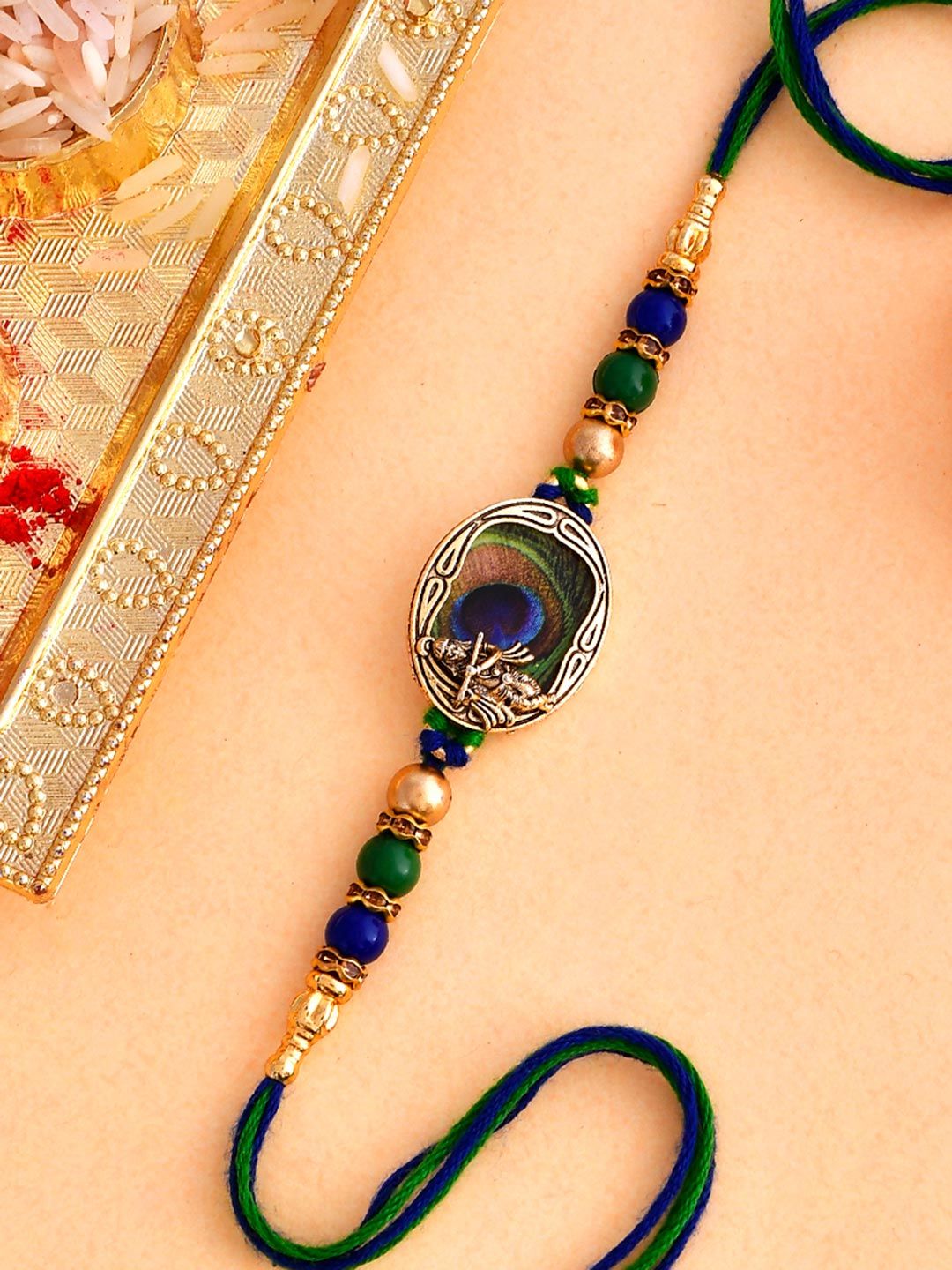 Voylla Peacock Feather Beaded Single Rakhi