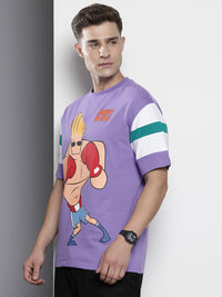 The Indian Garage Co Pure Cotton Johny Bravo Printed Drop-Shoulder Sleeves Boxy T-shirt