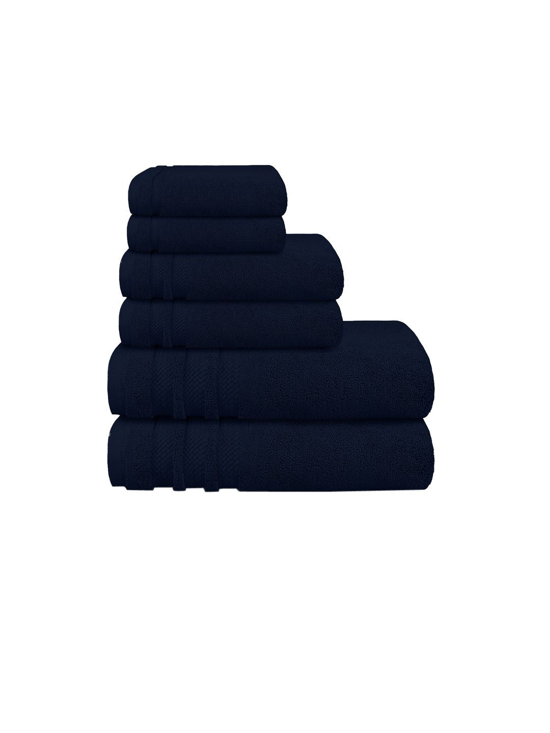 MYTRIDENT Unisex Set Of 6 Navy Blue Solid 625 GSM 100% Cotton Towels