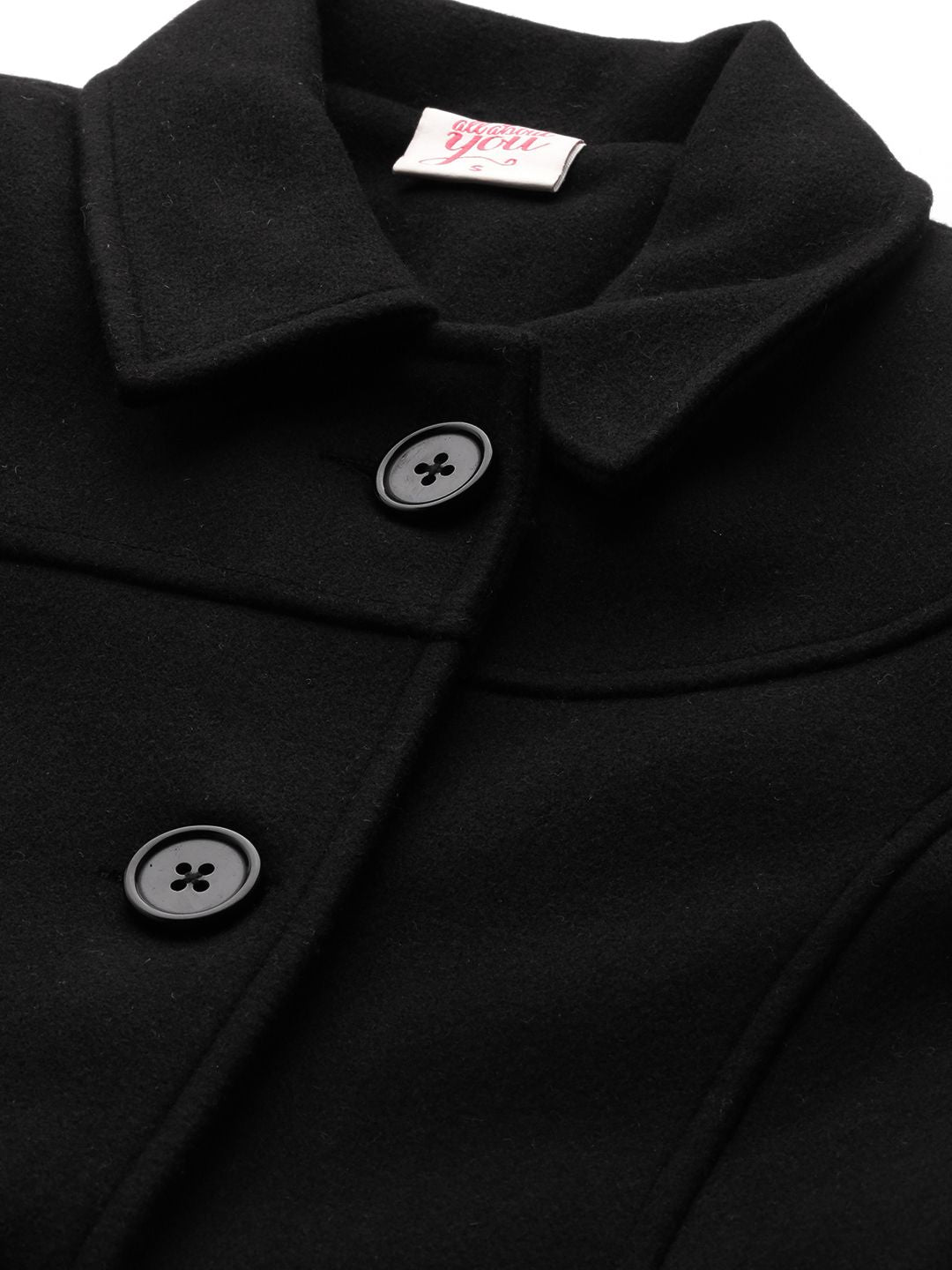 all about you Women Black Solid Longline Overcoat