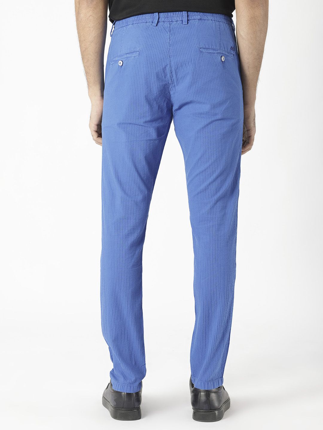 RARE RABBIT Men Monter Drawstring Striped Pure Cotton Slim Fit Mid Rise Trouser